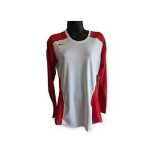 Nike Dri-Fit Long Sleeve Shirt White/Red Size M
